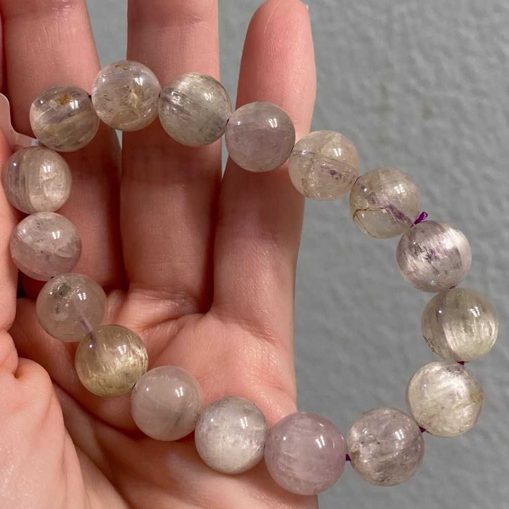 Natural Kunzite Bracelet 9mm – Lilac Spodumene Crystal Stretch